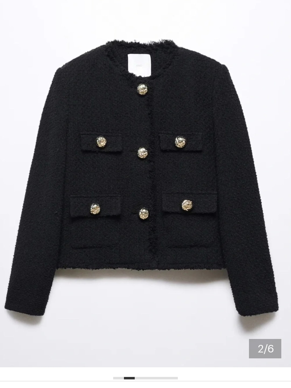 Mango Black Bouclé Gold-Button Jacket